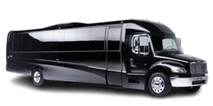 Black luxury chauffeur bus for corporate events and special occasions in California.